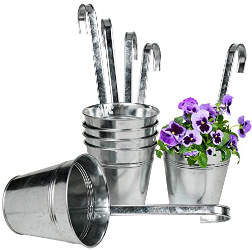 6er Set Hängende Blumentöpfe mit abnehmbaren Metallhaken, Blumentöpfe aus verzinktem Stahl perfekt für Moderne Dekoration und Pflanztöpfe, für Pflanzen im Freien, Balkon, Garten