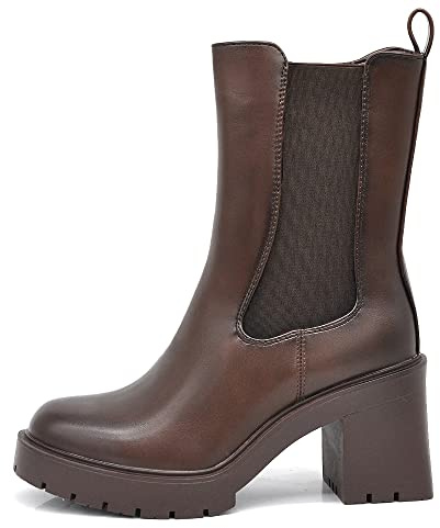 IF FASHION Stivaletti Tronchetti Chelsea da Donna In Pelle Sintetica Con Tacco Grosso Plateau 6629 brown N.38