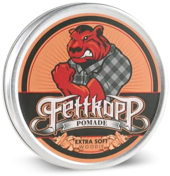 FETTKOPP POMADE - WOODIE - schwerer Duft/Sandelholz leichter Halt (light hold) weich 51g Haarwachs & Haargel Alternative Barbershop Hairstyling Herrenpomade ölbasiert Made in Germany