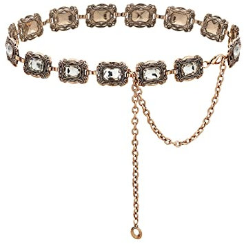 TOPACC Western-Metall-Concho-Gürtel für Damen, Cowgirl-Kette, Gürtel für Kleider, Jeans, Country-Konzert-Outfit, Helles Gold, 32A, Length 51 (34+extended chain 17)