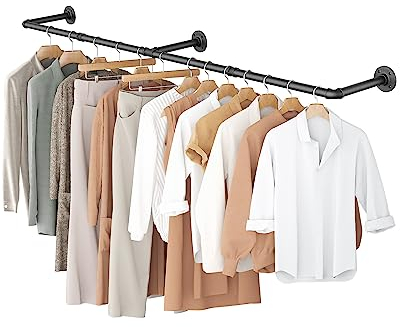 OROPY Industrial Pipe Clothes Rail, 167cm Wall Mounted Detachable Retro Metal Clothing Rail for Hanging Clothes, Heavy Duty Clothes Rail for Bedroom Storage, Black (3 Base)