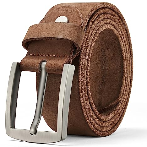 VRLEGEND Ledergürtel Herren Gürtel Leder Vollledergürtel Herrengürtel Jeans-Gürtel Echtleder 3.8cm Breit mit Geschenkbox (Braun, Gesamtlänge 125cm)