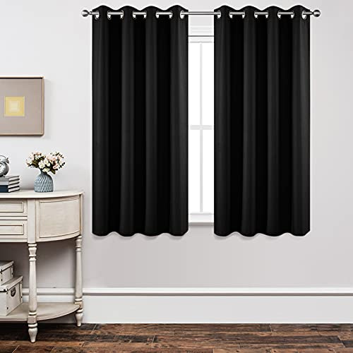 Joydeco Verdunkelungsvorhänge Schwarz mit Ösen 2er Set H 158 x B 132 cm, Kurze Vorhänge Blickdichte 158 cm Lang für Küche Schlafzimmer
