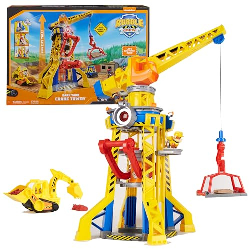 Rubble & Crew, Bark Yard Crane Tower Playset with Rubble Action Figure, Toy Bulldozer & Kinetic Build-It Play Sand, Kids Toys for Boys & Girls 3+
