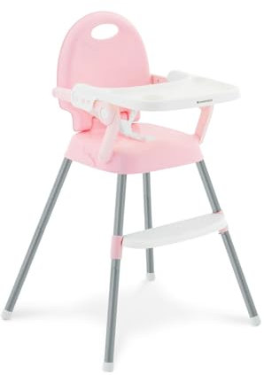 KikkaBoo SPOONY Trona Bebé 3 en 1, Silla Alta hasta 36 Meses, Trona Evolutiva, Asiento Elevador, Silla Baja, Plegable, Bandeja Extraíble, Rosa