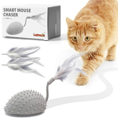 Lepawit Jouet interactif pour chat - Souris intelligente électronique avec plumes - Rechargeable par USB - Jouet automatique pour chat d'intérieur