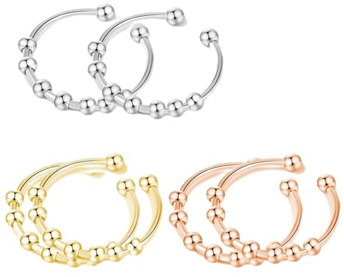 Elkuaie Anxiety Ring Frauen, Anti-Stress-Ringe, Edelstahl-Stressabbauringe, Verstellbare Ringe, Fingerspitzenringe Mit Perlen (3 Farben)
