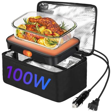 IXIIE - Calentador de alimentos para horno, 100 W, 12 V/24 V/110 V, lonchera eléctrica para adultos, microondas personal para calentar y cocinar comidas en la oficina, viajes, coche, camión, hotel,