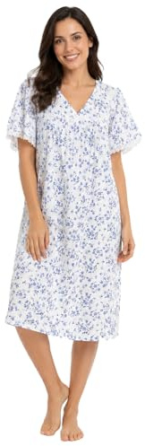 REEVE Womens Nightwear Floral Incontinence Open Back Nightie Hospital Nightdress For Continence Problems Maternity Dress Polycotton Nightdresses for Women UK Size 8-30 (Blue, 16-18)