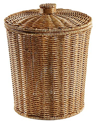 Bordhap Woven Basket Trash Can Round Rattan Waste Basket with Lid Planter Woven Storage Baskets Wicker Wastebasket Garbage Bin