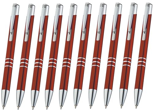 Libetui 10er Set Metall Kugelschreiber Dunkelrot Bordeaux – Druckkugelschreiber mit Großraummine, blauschreibend, nachfüllbar, Kulis für Büro, Praxis & Schule
