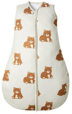 Lilian&Gema Schlafsack Baby 2.5 TOG Baumwolle Winterschlafsack Baby Warm Baby Schlafsack Weich Baby Schlafsack Neugeboren Schlafsack Winter Baby Braun Bär 87.5CM Geeignet für 18-24 Monate