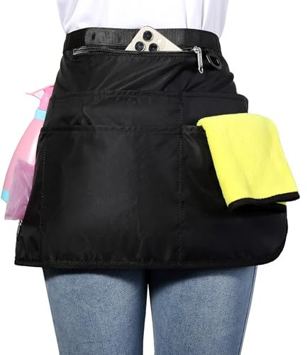 Bafelia Cleaning Caddy Apron for Women with 7 Pockets, Professional Waterproof Housekeeping Work Apron (1, Black)