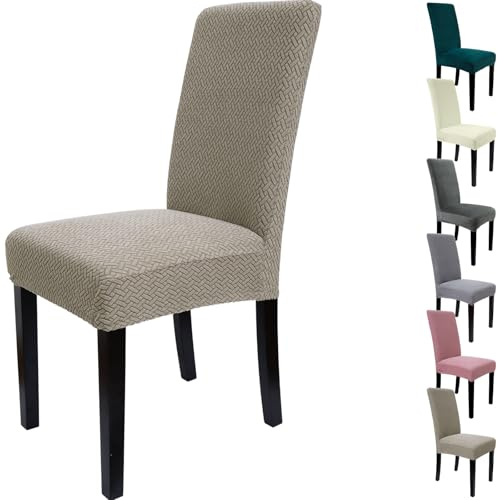 Zindoo Super Stretch Dining Room Chair Covers Jacquard, Dining Chair Slipcover Removable High Back Chair Protector Covers for Hotel, Restaurant, Kitchen, Party, Ceremony(Set of 4, Camel)