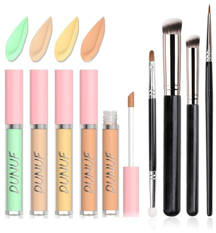 JasCherry Flüssig Make-up Abdeckstift, Langlebig Wasserfest für Alle Hauttypen, High Coverage Concealer für Augen Concealer Augenringe Gesichtsrötungen, Mattes Natürliches Concealer mit Bürstensatz