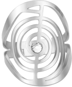 Dreamtimes Cho Ku Rei Reiki Ring Schutz Heilung Symbol Yoga Ringe für Frauen Sacred Geometry Edelstahl Energie Yoga Power Ring Sacred Geometry Amulett