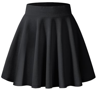 WNEEDU Jupe Femmes Basic Solid Polyvalent Extensible Casual Mini Skater Rock(Noir,L)