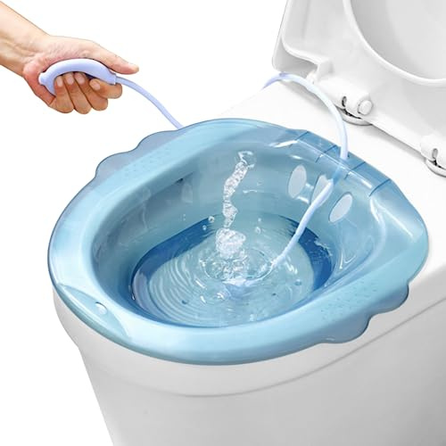 Sitz Bath Postpartum, oltre il bagno di sitz bagno per emorroidi, bagni di sitz anti-overflow con lavatoio, bagno sitz per toilette per emorroidi postpartum cure private (blu)