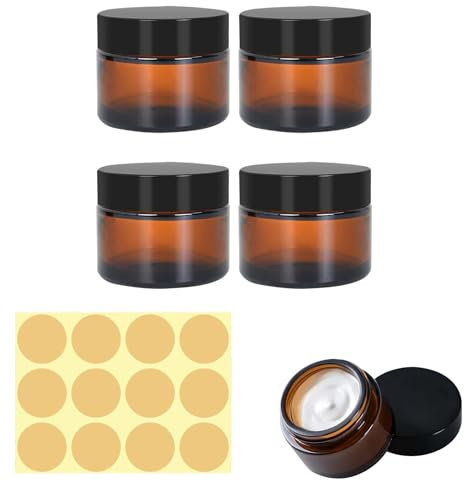 4 PCS contenant voyage,petit pot en verre,Pots vides en Verre ambré, Pots à crème,récipients en Verre Marron de 30 ML,Distributeur de Pots de Voyage Rechargeables Marron pour Lotion,crème,cosmétiques