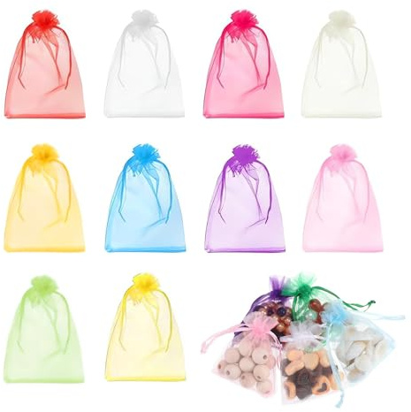 DHWEKU 100 Stück Organzasäckchen 7x9, 10 Farben Kleine Säckchen zum Befüllen Organza Säckchen Lavendelsäckchen Schmuckbeutel Geschenksäckchen für Weihnachten Hochzeit Geburtstag Party