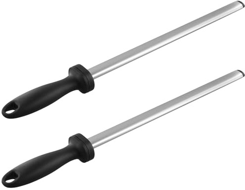 SINJEUN 2 PCS Diamond Sharpening Steel 12 Inch, Black Handle Knife Honing Steel for Edge Maintenance Professional Home Use
