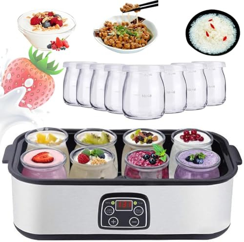 Ultimate Yogurt Maker with 8 Pcs Glass Jars, 1400ml Automatic Yogurt Maker Machine, Multi-Function Electric Yogurt Machine,for Organic Yogurt, Natto Maker, Health Gift for Men and Women