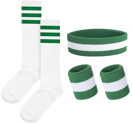 Werownsgso 5 fasce per sudore a righe, anni '80, accessori da donna con fascia a righe, per fitness, sport, retrò, feste (verde)