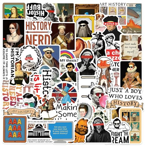 50 Pcs Interesting History Stickers Laptop Car Scrapbook Phone Skateboard Suitcase Luggage Bike Vintage Vinyl Waterproof Aesthetic Personalised Stickers for Teens Boys Girls Adults
