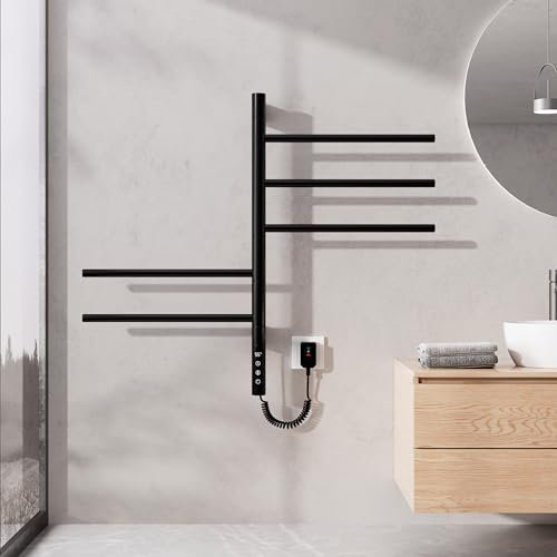 OihPaw Scaldasalviette Elettrico 660×420 mm,Rotazione di 180°,con pantalla táctil LED,Ajuste de temporización y Temperatura scalda Asciugamani Elettrico,Nero scalda salviette da Bagno Elettrico