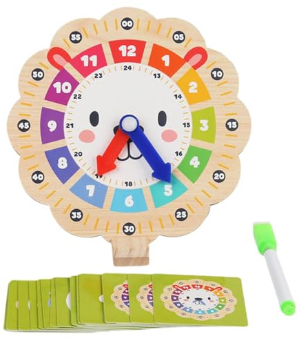 Kinder Educational Clock – Holz bunte Zahlen Lion Clock | Zeitgeschichte Lernspielzeug, analoges Uhrenmodell für Kleinkinder, kognitive Entwicklung, Lernmaterial, 3+ Jahre, 16,8x18,5cm