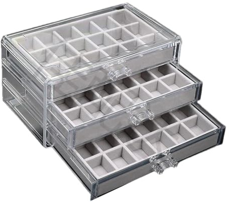 Rock-Sammelbox, 3 Schubladen Rock Collection Box, Mineralien Aufbewahrungsboxen, Fossile Vitrine mit 54 Fächern,transparente Stein-Sammelbox aus Acryl, für Aufbewahrung und Sammlung Steinen Mineralien