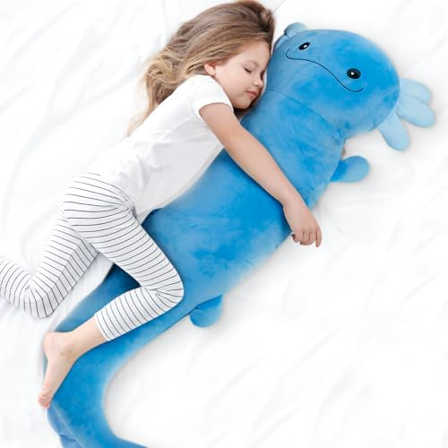 Dalmao 120cm Riesen Axolotl Plüsch Gefülltes Tier, Große Blau Axolotl -Kissen -Kissenspielzeug im Dunklen, Riesigen Schlaftkissen für Kinder, Geburtstag, Ostern