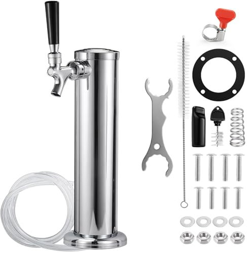 FZCXHONJ All Stainless Steel Single Beer Tap Tower Draft Beer Tower Kegerator Tower Keg Tower Kegerator Parts Kegerator Kit Beer Tap Faucet Pre-assembled Beer Line 3 Beer Tower Dispenser