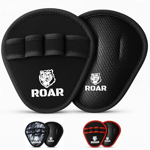 Roar® Guanti da Palestra, Grip Pad, Gym Bar Pad, Grip Power Pads, Grip Gym, Guanti Grip per Palestra Uomo e Donna Fitness (Nero)