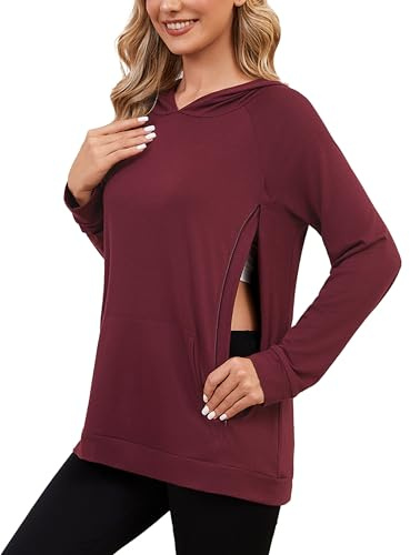 Love2Mi – Felpa con cappuccio da allattamento da donna con cerniera invisibile, maglione premaman a maniche lunghe, ideale per gravidanza e allattamento, L