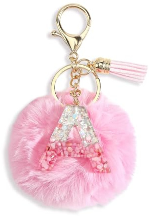 Porte-Clés Femme Avec Initiale, Charms Sac, Pendentif Lettre, Pompon Et Pompon, Porte Clé Personnalisé Bijou De Sac, Cadeau Collège Femme, Bijou De Sac à Main, Porte-Clés Pour Fille (A)