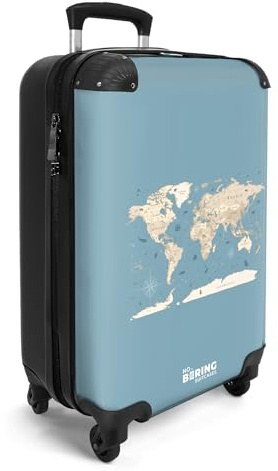 NoBoringSuitcases© Handgepäck Koffer Trolley Carry on Handgepäckkoffer 4 | 55x35x20 cm - Rollen Leicht Kabinentrolley Hartschalenkoffer Weltkarte - Ozean - Realistisch - Blau