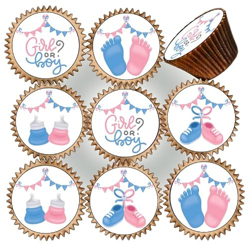 30 x PRE CUT BABY GENDER REVEAL BABY SHOWER BOY OR GIRL EDIBLE WAFER CARD RICE PAPER 4.5 cms CUPCAKE TOPPERS DECORATIONS