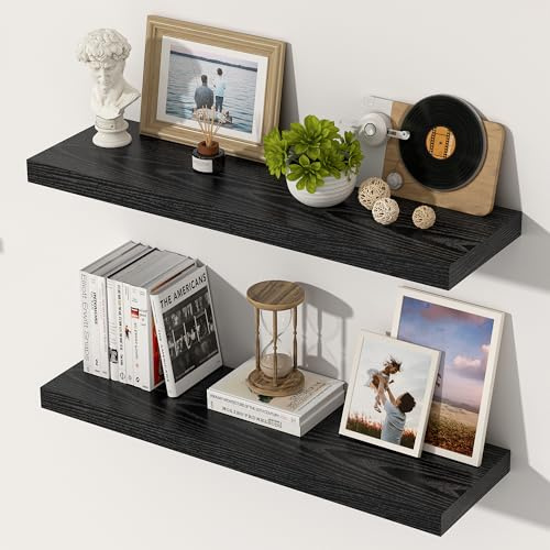 Feihorrm Extra tiefes 29,5 cm Wandregal Holz, 60cm Wandboard Schwarz | 2er-Set Schweberegal aus MDF Holz, Regal Wand für mehr Stauraum, Regalbrett für Küche, Wohnzimmer, Schlafzimmer, Badezimmer