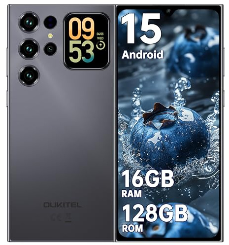 OUKITEL C62 Smartphone Android 15 con Schermo Posterioren, 16GB +128GB/1TB Telefono Cellulare, 6.88 HD+ 90Hz, 5150mAh, 13MP+5MP, Cellulari e Smartphone Dual SIM 4G, Face ID/Fingerprint/OTG - Nero