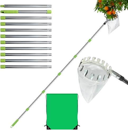 YATOSEEN Recolector de frutas con mango telescópico de 4 m, ideal para recoger fruta fresca sin esfuerzo, ideal para el hogar, huerto, granja y jardín. Ideal para recoger manzanas, higos y naranjas