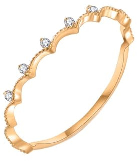 Ayoiow Damen Ringe in Gold 585 14K Gelbgold, Kronenförmig Dünn Diamant Ring Damen Gold 585