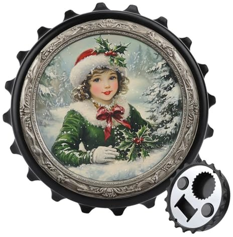 Abridor de botellas de Navidad redondo con imanes para nevera, cerveza, cerveza, abrebotellas magnético para nevera, cocina, oficina