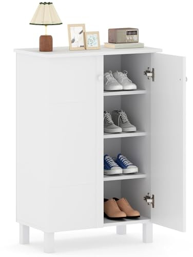 GIANTEX Schuhschrank mit 4 Ebenen, Schuhregal mit abnehmbaren Ablagen, Schmale Schuhkommode für Flur & Eingangsbereich, 60 x 33,5 x 90 cm