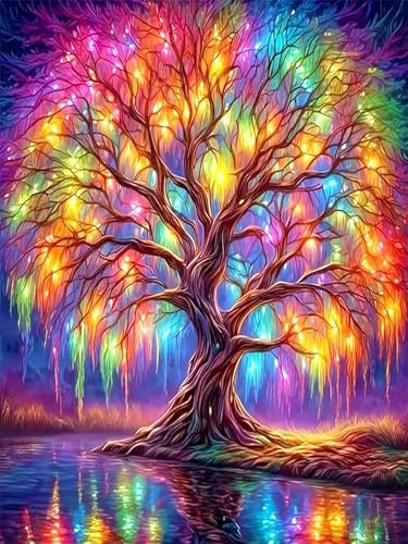 ParNarZar Diamond Painting 30x40cm Eckige Steine Set Lebensbaum wie ein Feuerwerk 5D Diamant Painting Bilder Erwachsene mit Viereckige Steine Full Drill Crystal Art
