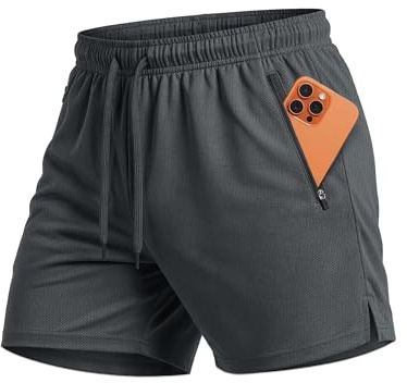 MAGCOMSEN Men's 5 Inch Running Shorts Quick Dry Lightweight Gym Shorts | Linerless, 4-way Stretch, Mesh Breathable, 2 Zipper Pockets, External Elastic Drawstring, Split-leg