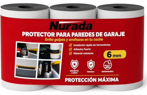 NURADA Mousse Protection Garage et Colonne Parking – 3 Rouleaux de Mousse Autocollants de 2m x 20cm x 6,5mm, Rembourrage Antichoc pour Portières de Voiture, Installation Facile – Noir