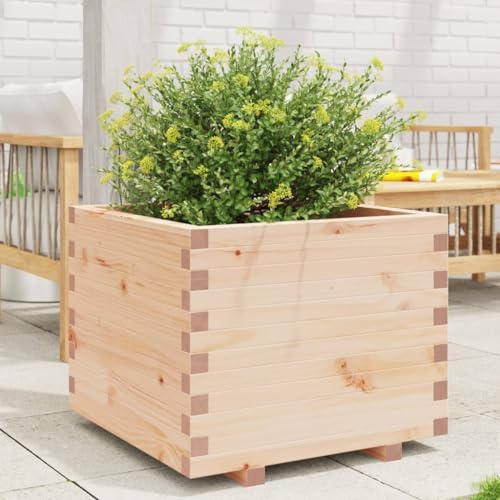 Yunovire Maceta de 60 x 60 x 49,5 cm, madera de pino maciza, para jardín, balcony, exterior, interior, hierba suculenta, cactus, orquídea, bonsái, decoración