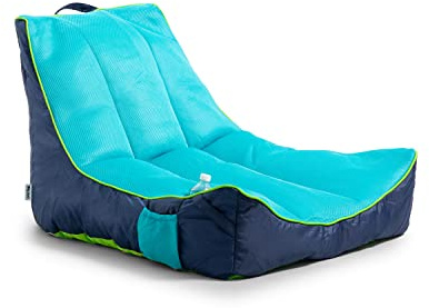 Big Joe Captain's Float No Inflation Needed Pool Lounger with Drink Holder, Navy/Aqua Mesh, Quick Draining Fabric, 3 feet
