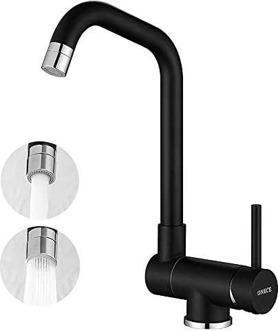ONECE Vorfenstermontage Küchenarmatur Schwarz, Wasserhahn Küche Klappbar mit 2 Strahlarten, Armatur Küche Vorfenster mit 360° drehbar Auslauf, Einhebelmischer Spültischarmatur aus Edelstahl